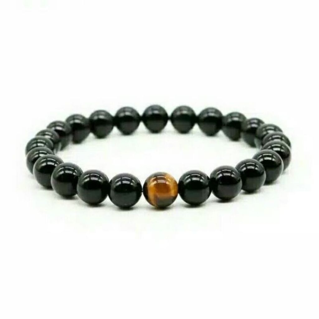 gelang batu black onix kombinasi tiger eye natural