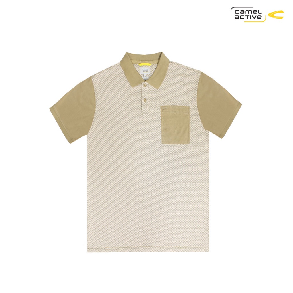 camel active Men's Sand Beige Polo Shirt- CVC Jacquard