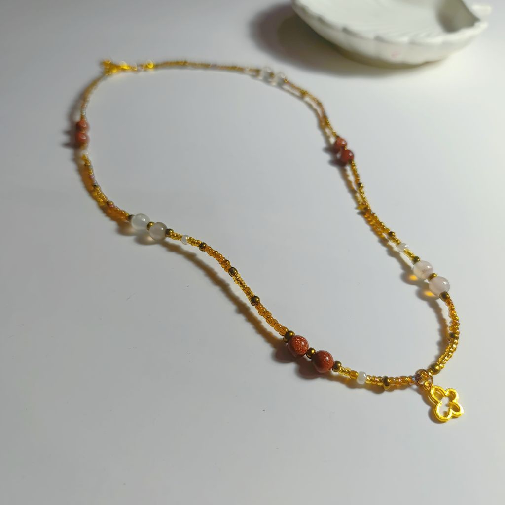 kalung wanita manik batu alam, manik pasir handmade, accesories, perhiasan (sand gold)
