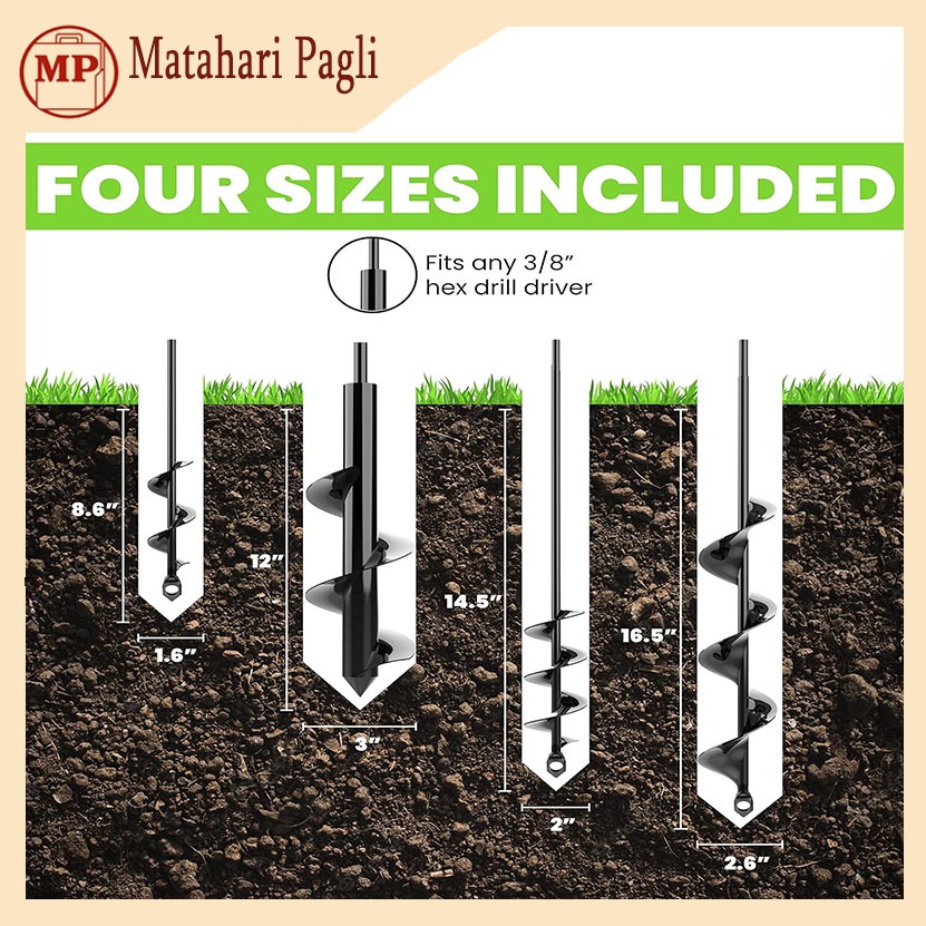 Mata Bor Tanah SPIRAL TITANIUM ANTI BENGKOK - Gali Lubang Bibit/Biopori 10x Lebih Cepat (4/8cm) Bor 