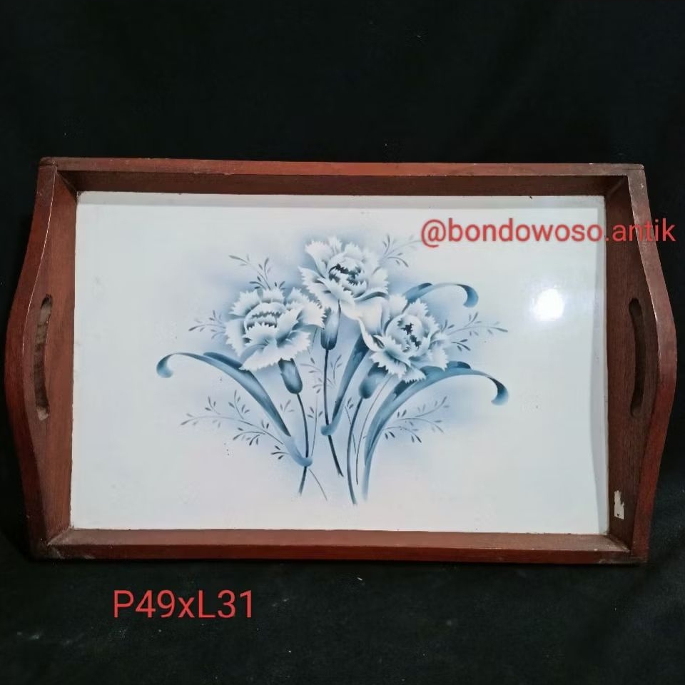 Nampan Porcelain Eropa biru putih antik size besar