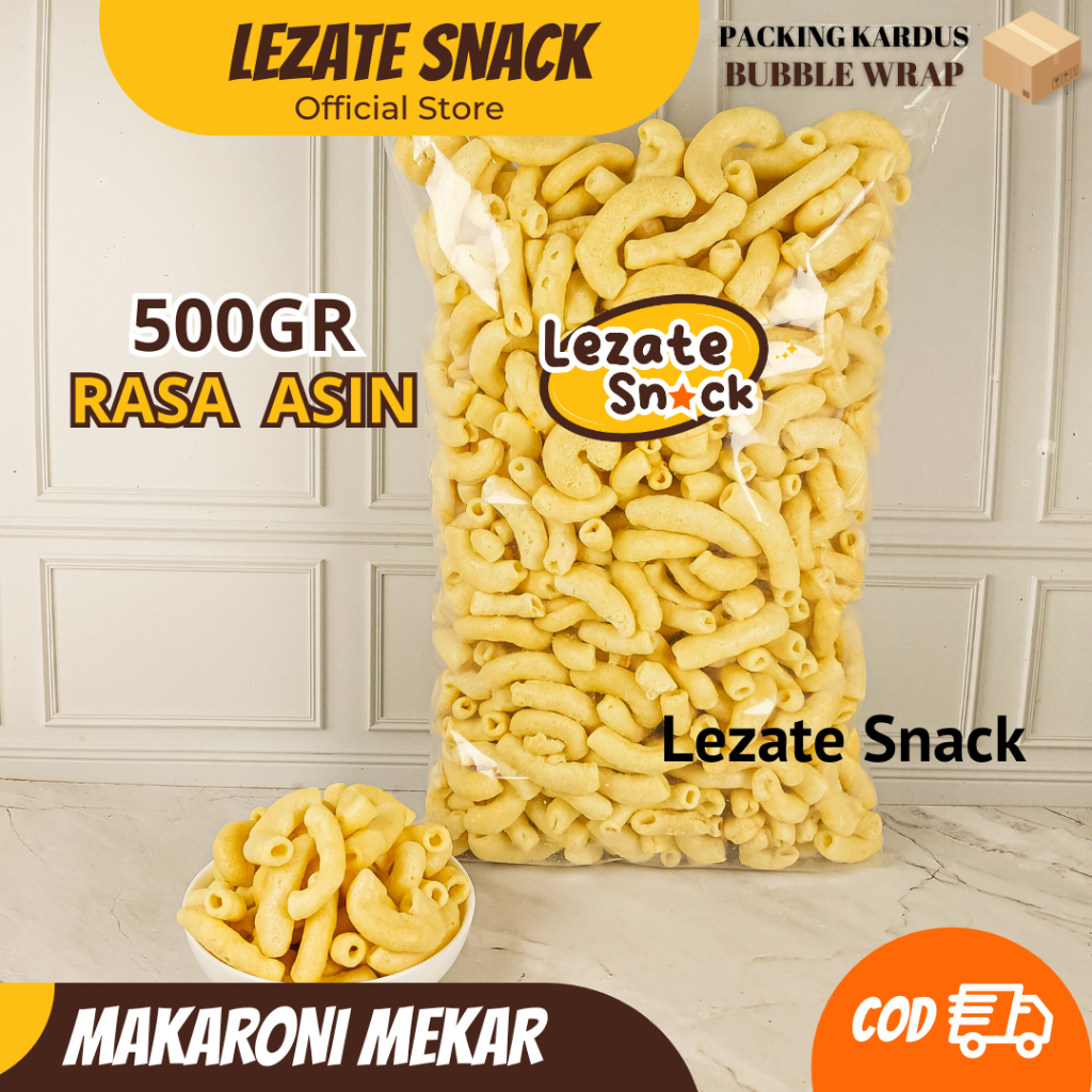 

Makaroni Asin Gurih 500GR Murah Enak Renyah Kiloan / Makaroni Mekar Asin / Makroni Asin Kiloan 1 / 4 kg Lezate Snack SEDAP SNACK