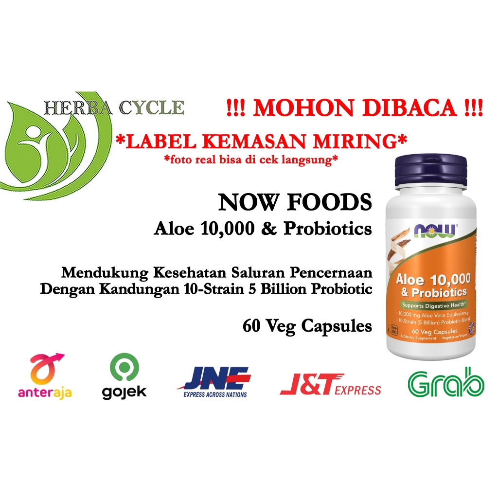 Now Foods Aloe 10000 & Probiotik 60 Veg Now Lidah Buaya & Probiotik Now Aloe