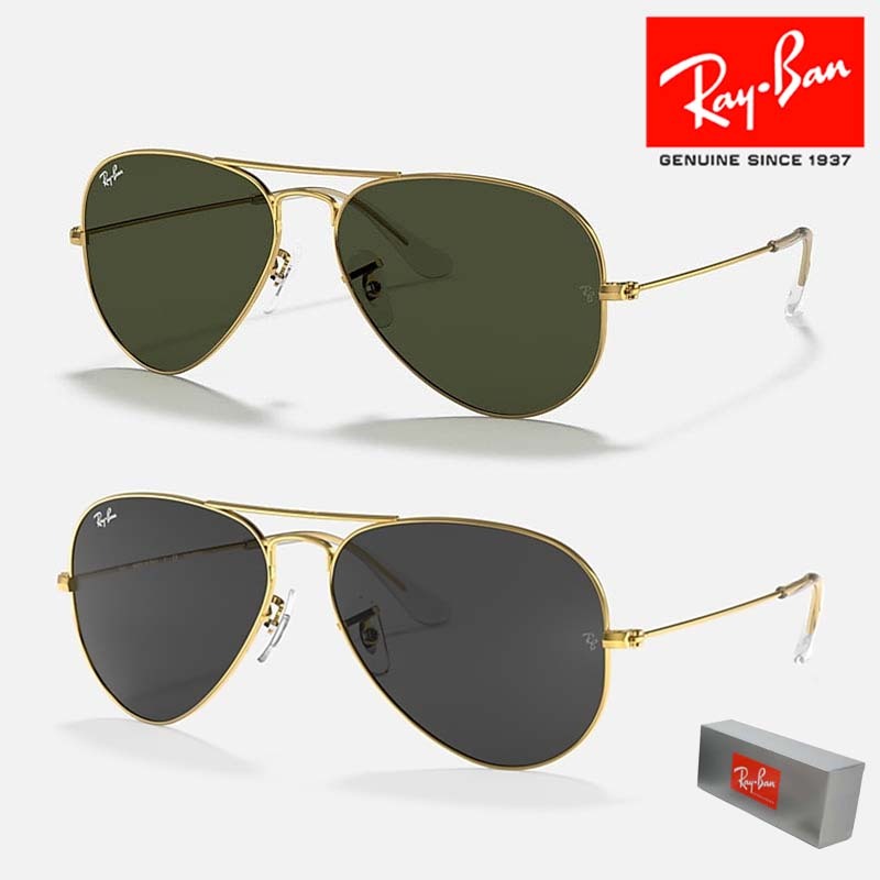 100% Original Kacamata Hitam Ray-Ban Aviator Classic RB3025 Gold Green Unisex Sunglasses