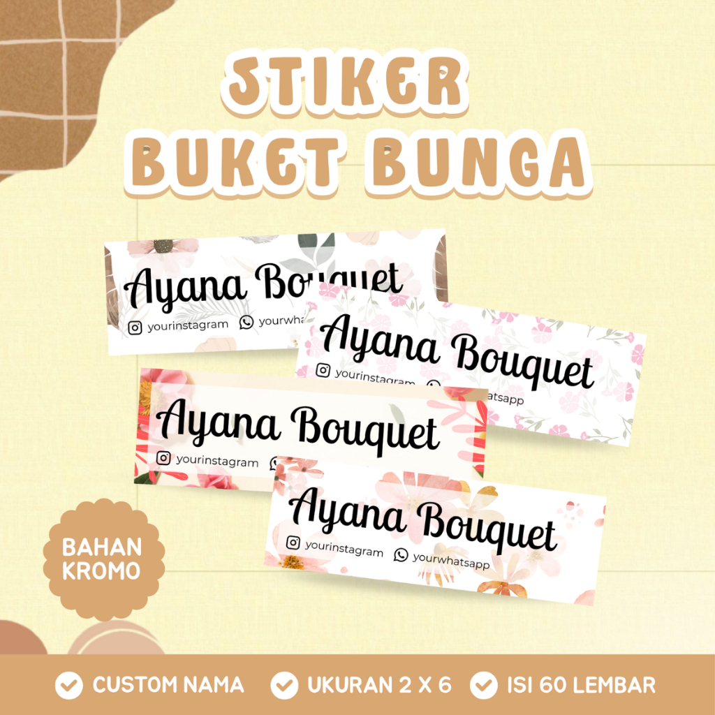 

STIKER BUKET BUNGA/STIKER LABEL BUKET BUNGA/STIKER TOKO BUKET/STIKER BAHAN KROMO