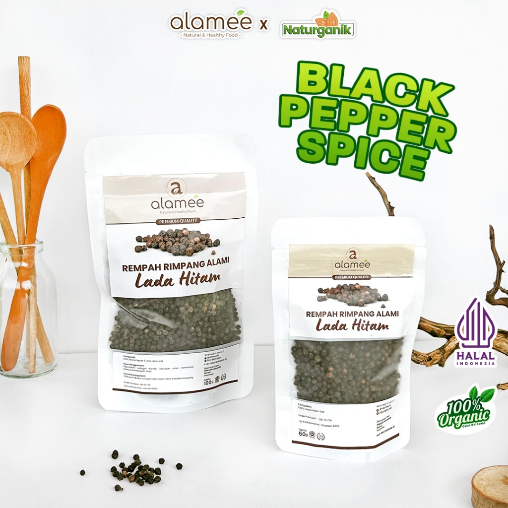 

ALAMEE Lada Hitam Biji Blackpepper Organik Utuh Black Pepper Rempah Rimpang Alami Spice Naturganik