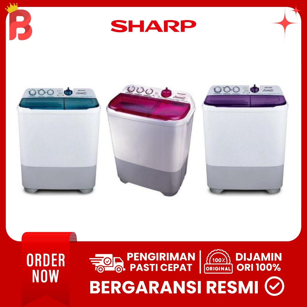 SHARP | ES-T85CR-BK/VK/PK Mesin Cuci 2 Tabung 8 Kg
