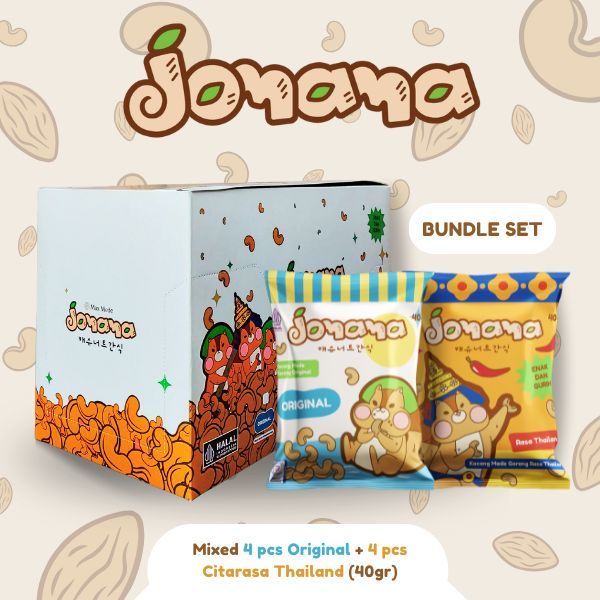 

Jomama - BUNDLE MIX 8pcs Kacang Mede Rasa Original (4pcs) + Citarasa Thailand (4pcs) 40gr Snack Cemilan Jajanan