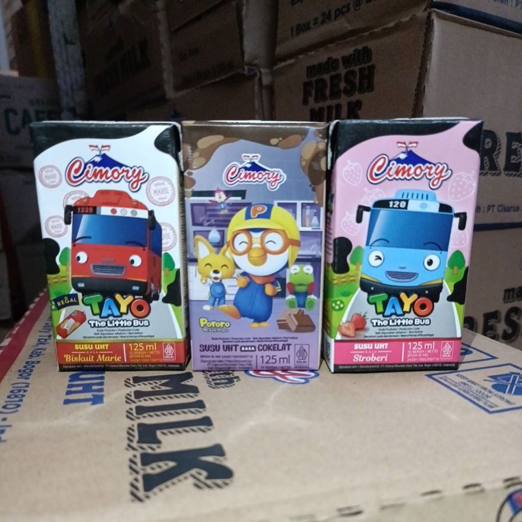 

susu cimory uht 125ml edisi tayo rasa strawberry coklat cashew chocomalt marie