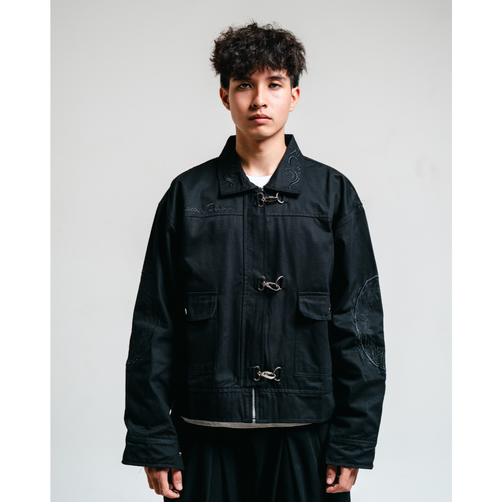 SAINANGEL - CROWN WORK JACKET HOOK ZIPPER BLACK ON BLACK