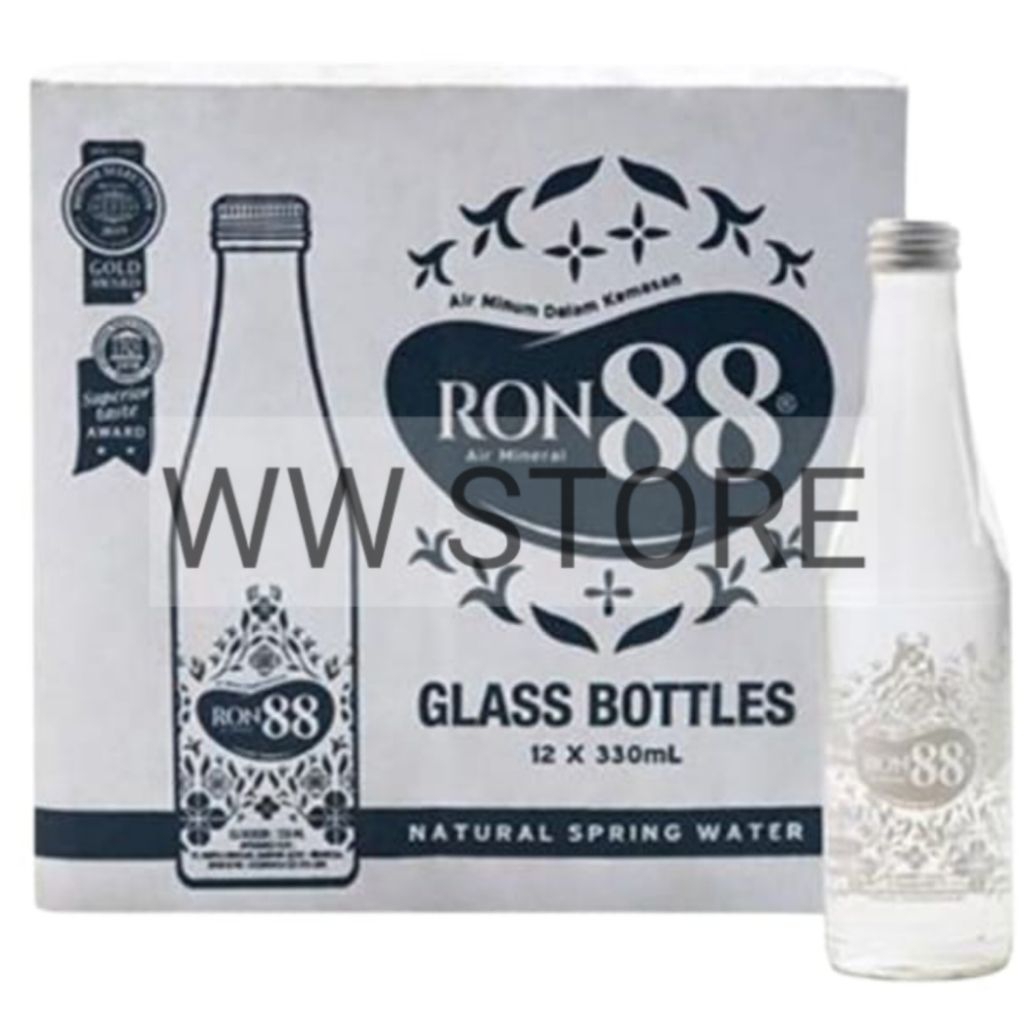 

Minuman Air Minum Dalam Kemasan halal MUI RON88 RON 88 botol kaca glass bottle 12x330ml
