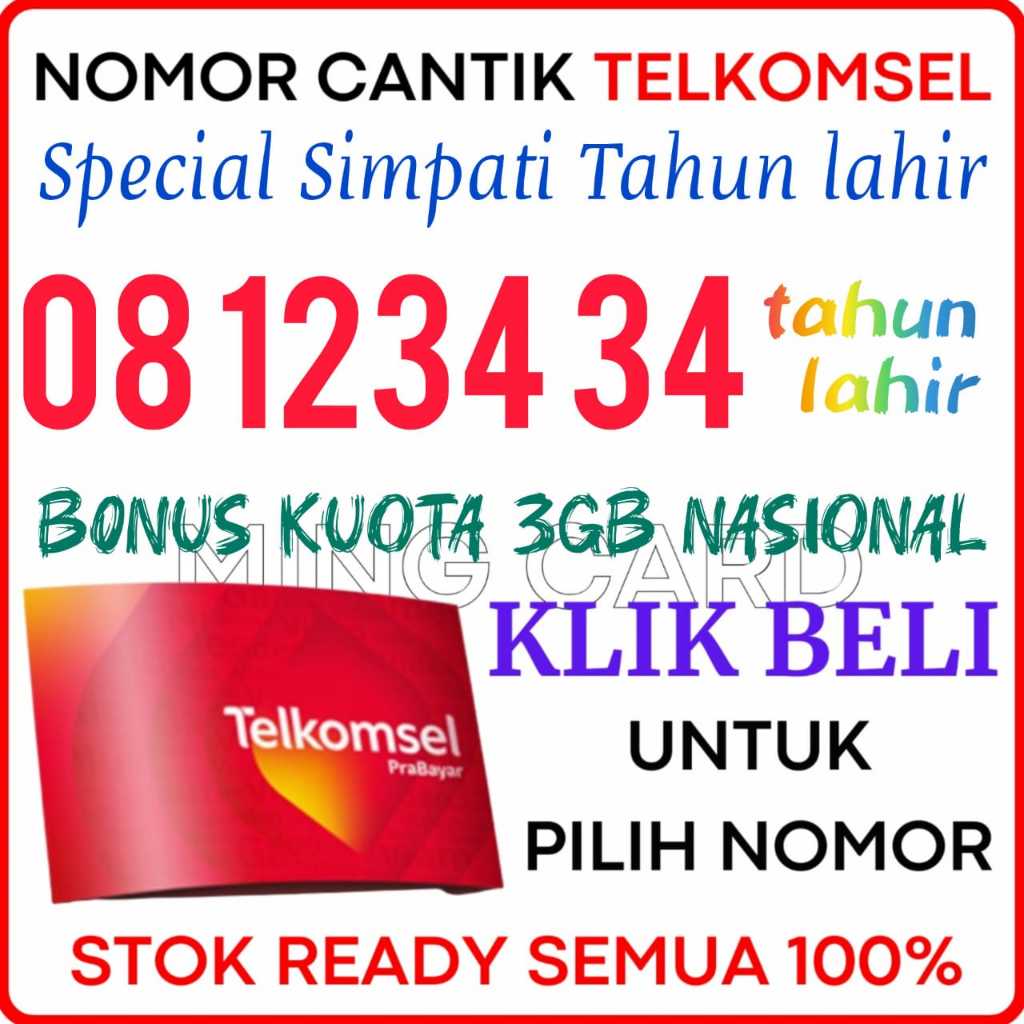 TIPE TAHUN LAHIR SUPER 081234 - Nomor Cantik Telkomsel 4G/5G Kartu Perdana Simpati Cantik Prabayar T