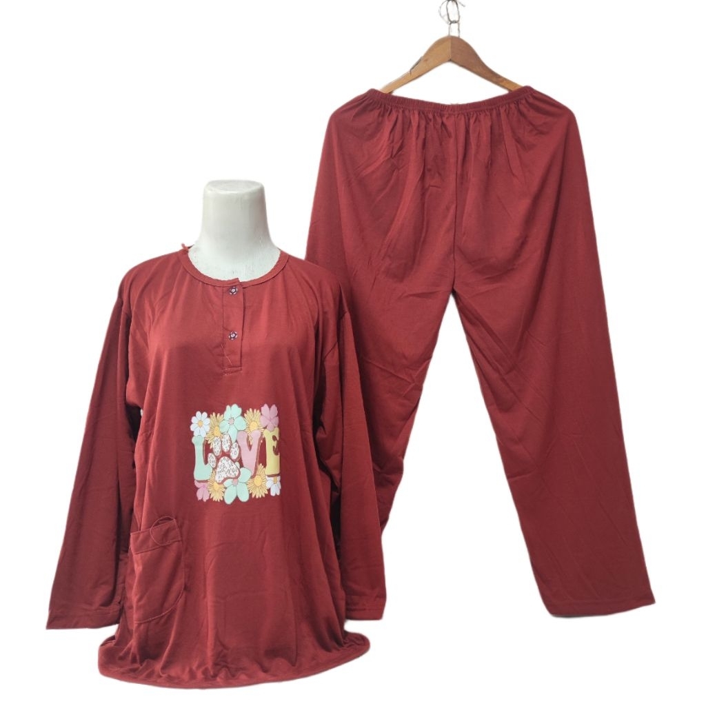 Babydoll Jumbo Lengan Panjang Bahan Kaos Setelan Jumbo Baju Tidur Wanita Dewasa