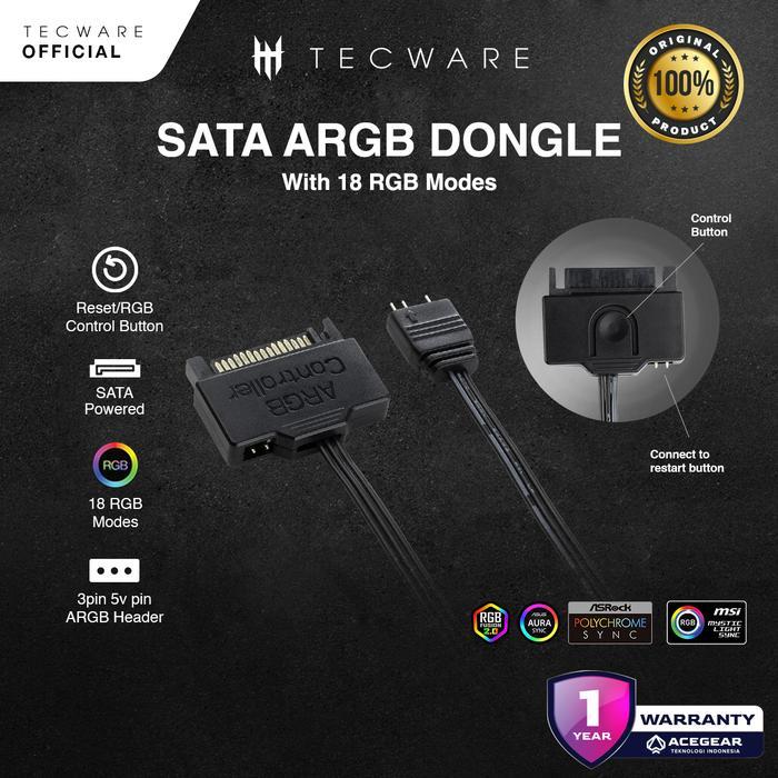 Tecware ARGB Controller | SATA ARGB RGB DONGLE | 3 Pin to Sata 18 Mode Simple | Garansi Resmi 1 Tahu