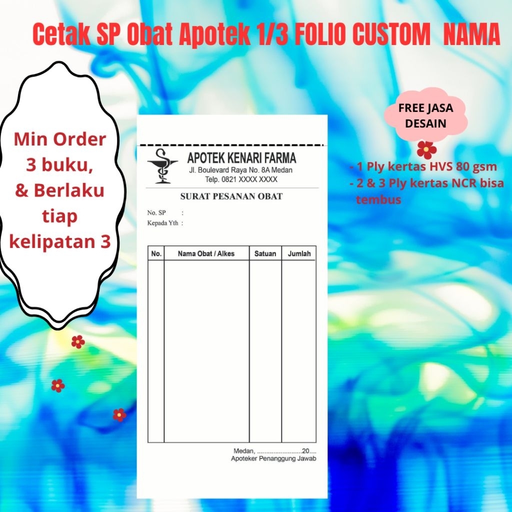

Cetak SP Obat Apotek 1/3 Folio Custom Nama