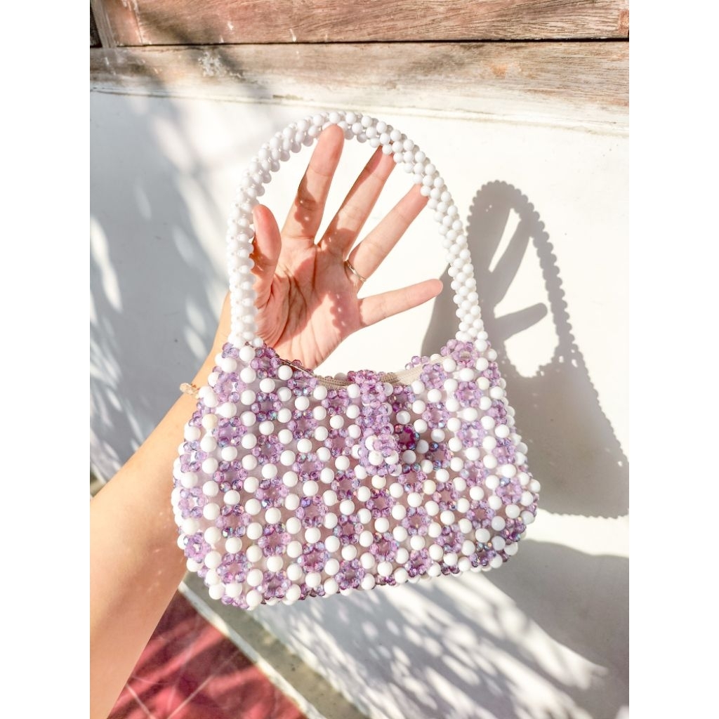 Erzha Label - [ Lilac Beads Bag ] Tas Jinjing Bahu Manik Kristal Cantik Gemes / Beaded Bag / Tas Mon