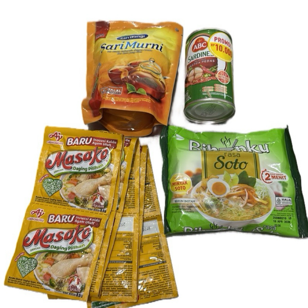 

(C4) Combo Hemat Masako Ayam, Teh Sarimurni, Sardines ABC, Bihunku Soto