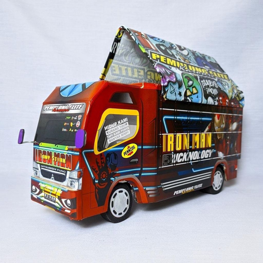 PROMO MINIATUR TRUK OLENG KAYU FULL LAMPU KELAP KELIP RODA DEPAN BISA BELOK KANAN KIRI miniatur truk