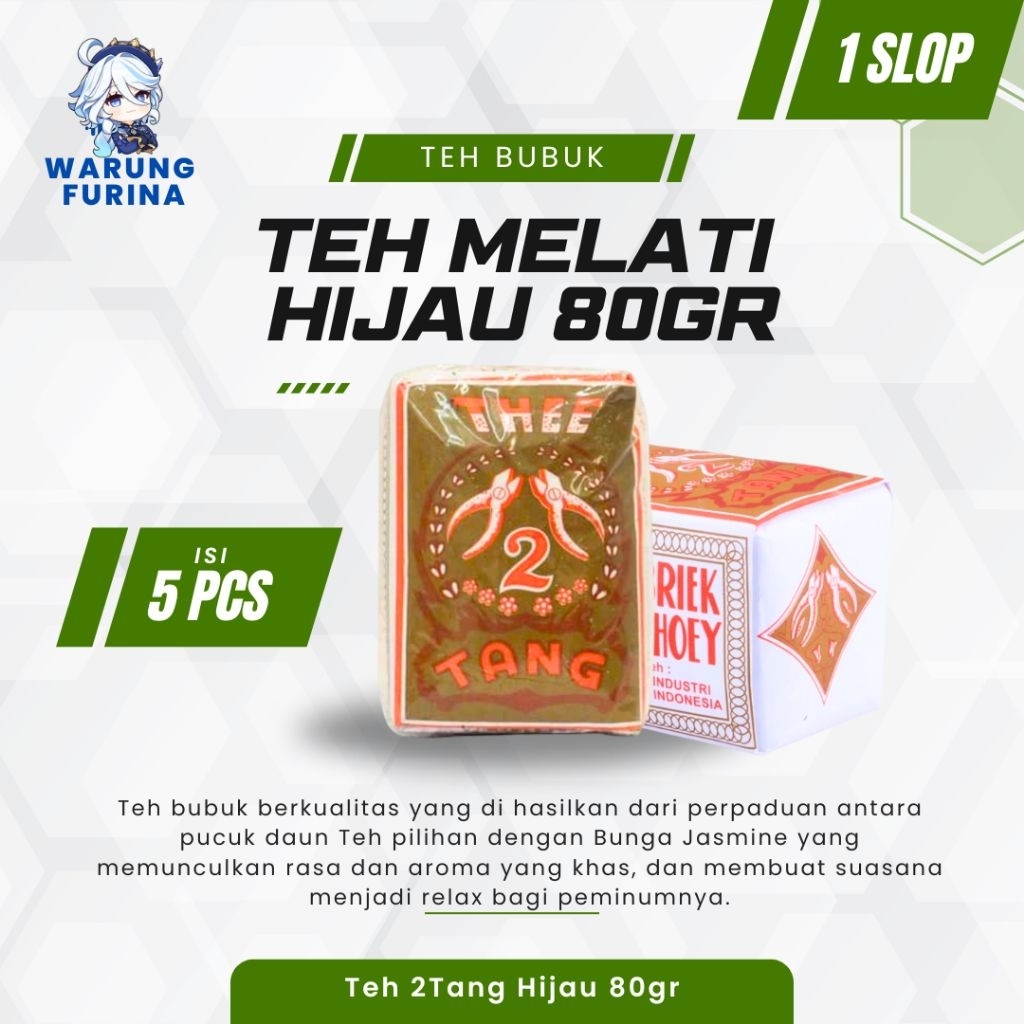 

Teh Melati Besar 2Tang Jasmine Tea Hijau 80gr [1 slop / 5 pcs]
