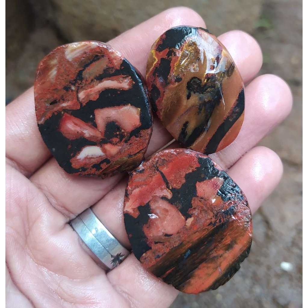 batu akik varian pancawarna garut clasik baru pola halus borongan hemat 3pcs