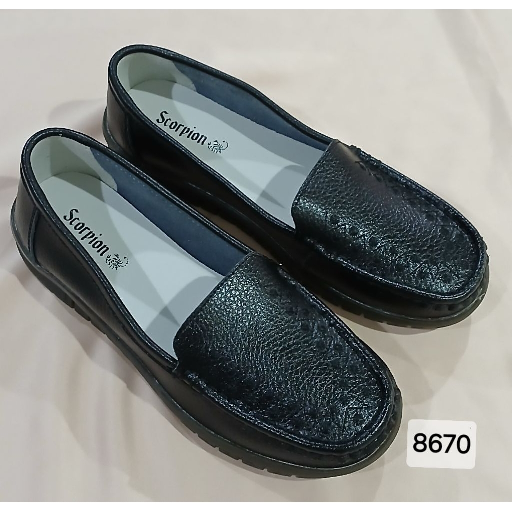 Scorpion 8670- Sepatu Kulit Pantofel Wanita Flat Shoes Semi Moccasin