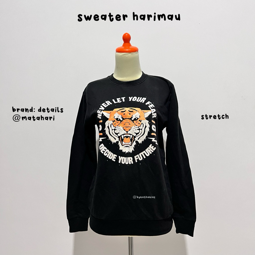 sweater hitam details motif harimau unisex pria wanita