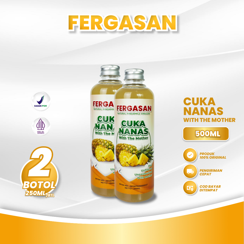 

FERGASAN Cuka Nanas Dengan Mother 250 Ml Paket 2 Botol - Cuka Nanas Murni 100% Original