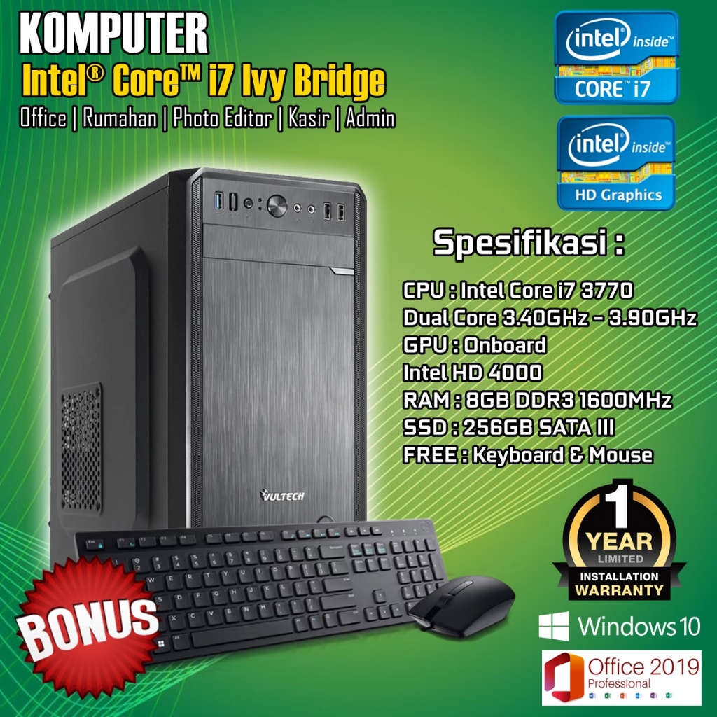 KOMPUTER PC intel Core i7 3770 RAM 8 GB RAKITAN