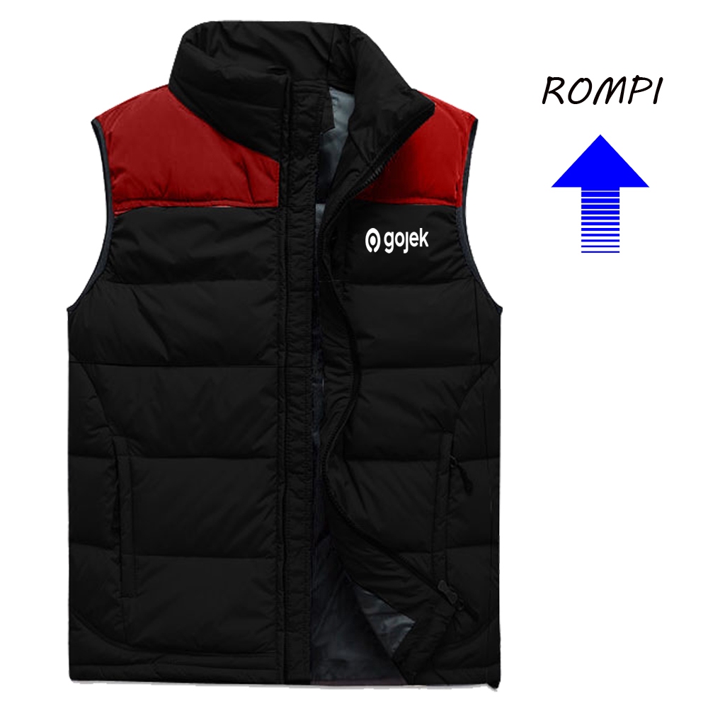 Rompi tebal Gojek  Hitam List merah - jaket Rompi Driver Online Custom logo - Rompi Motor