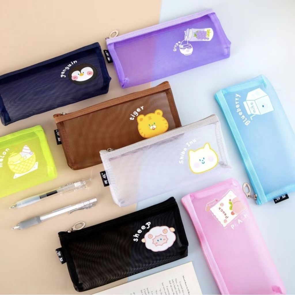 

PENCIL CASE SIMPLE ZIPPER STORAGE TEMPAT PENSIL JARING LEMBUT SOUVENIR HADIAH KADO