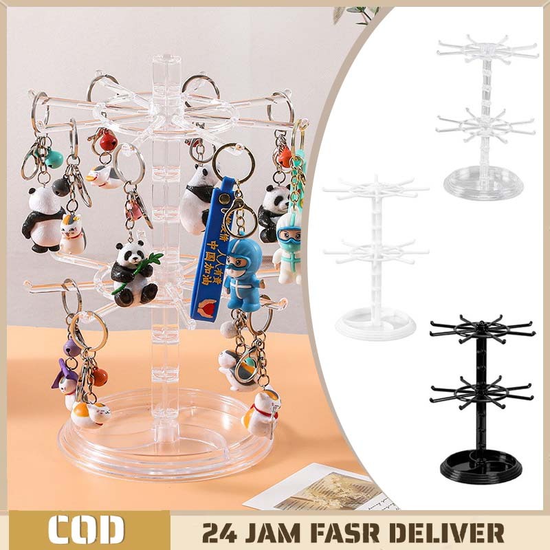 2 Susun Rak Display Putar - Rak Matahari Serbaguna - Untuk Gantungan Kunci & Gelang - Diameter 25cm