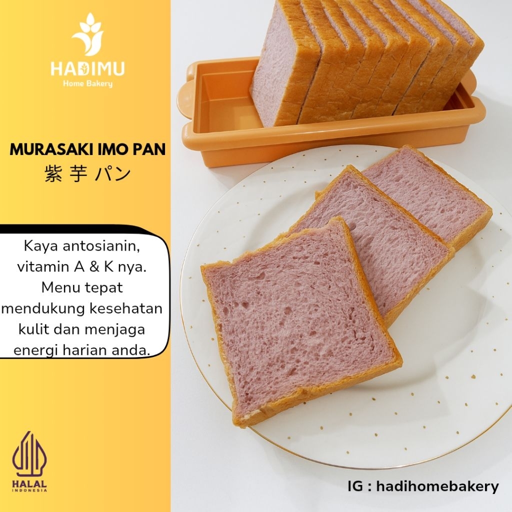 

Murasaki Imo Pan - Roti Ubi Ungu - Roti Jepang - Roti Korea - Roti Diet - Sweet Purple Potato - Enak - Sehat - Halal - Roti Tawar Ubi Ungu