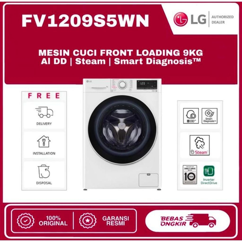 MESIN CUCI LG FRONT LOADING 9KG FV1209S5WN  MESINCUCI LG 9 KG FRONT LOADING FV1209S5WN