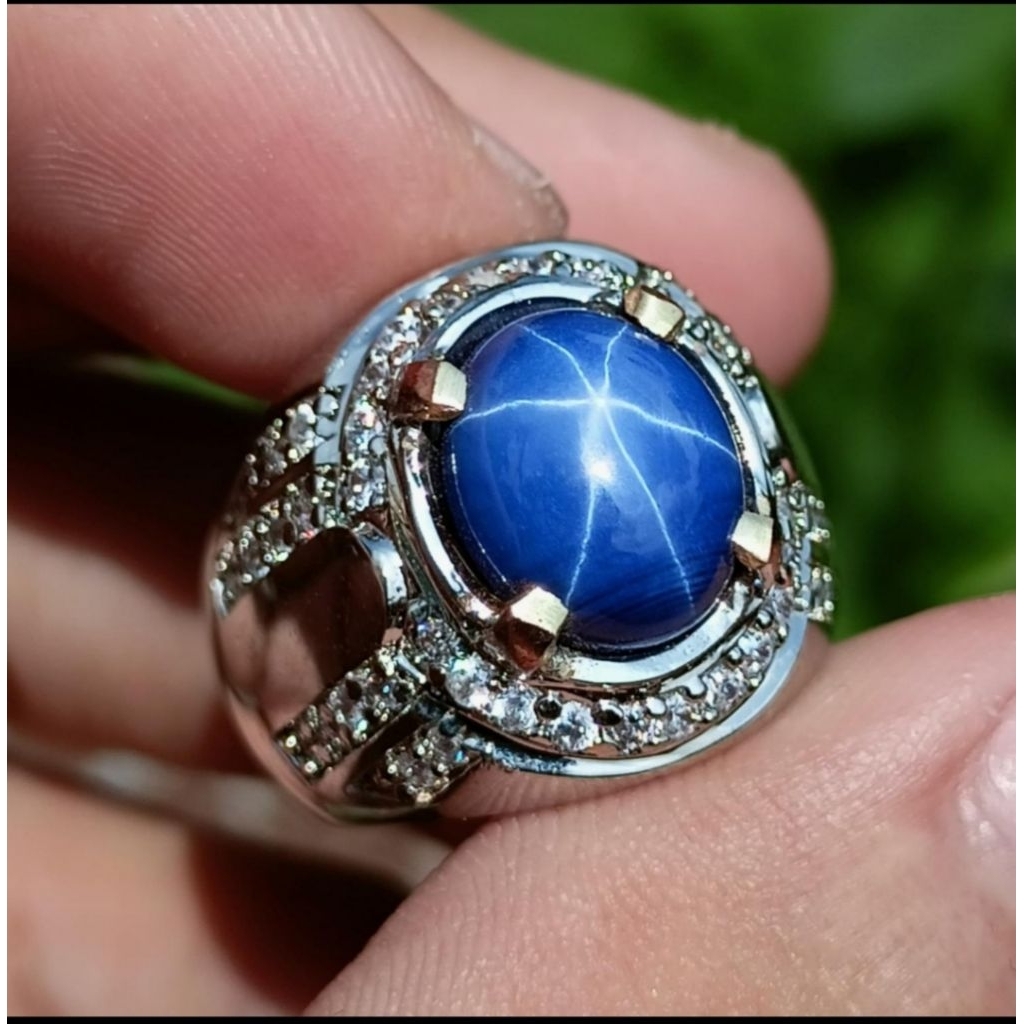 Cincin Batu Blue Sapphire Star Royal Top Quality