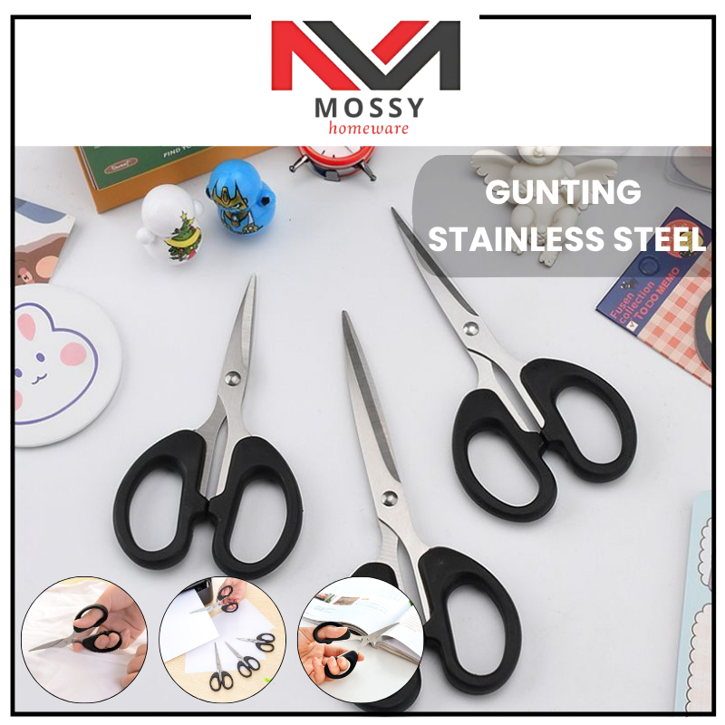 

MOSSY Gunting Serbaguna Kertas Kain Plastik Dapur Daun Benang Emigo Besar Sedang Kecil Multifungsi Gagang Hitam Bahan Stainless Steel