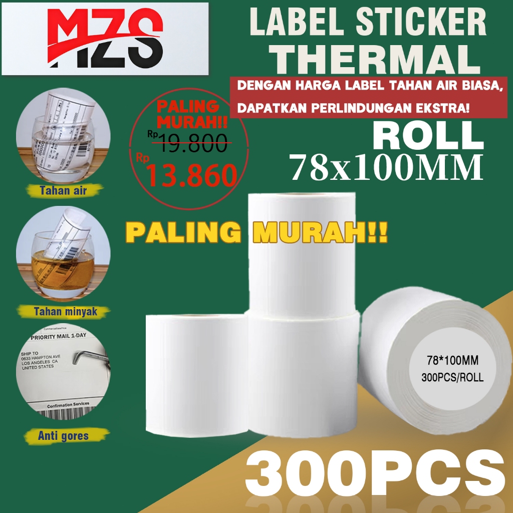 

Kertas Stiker Thermal Resi 78x100mm Isi 300pcs Stiker Printer Label MZS roll AJ002