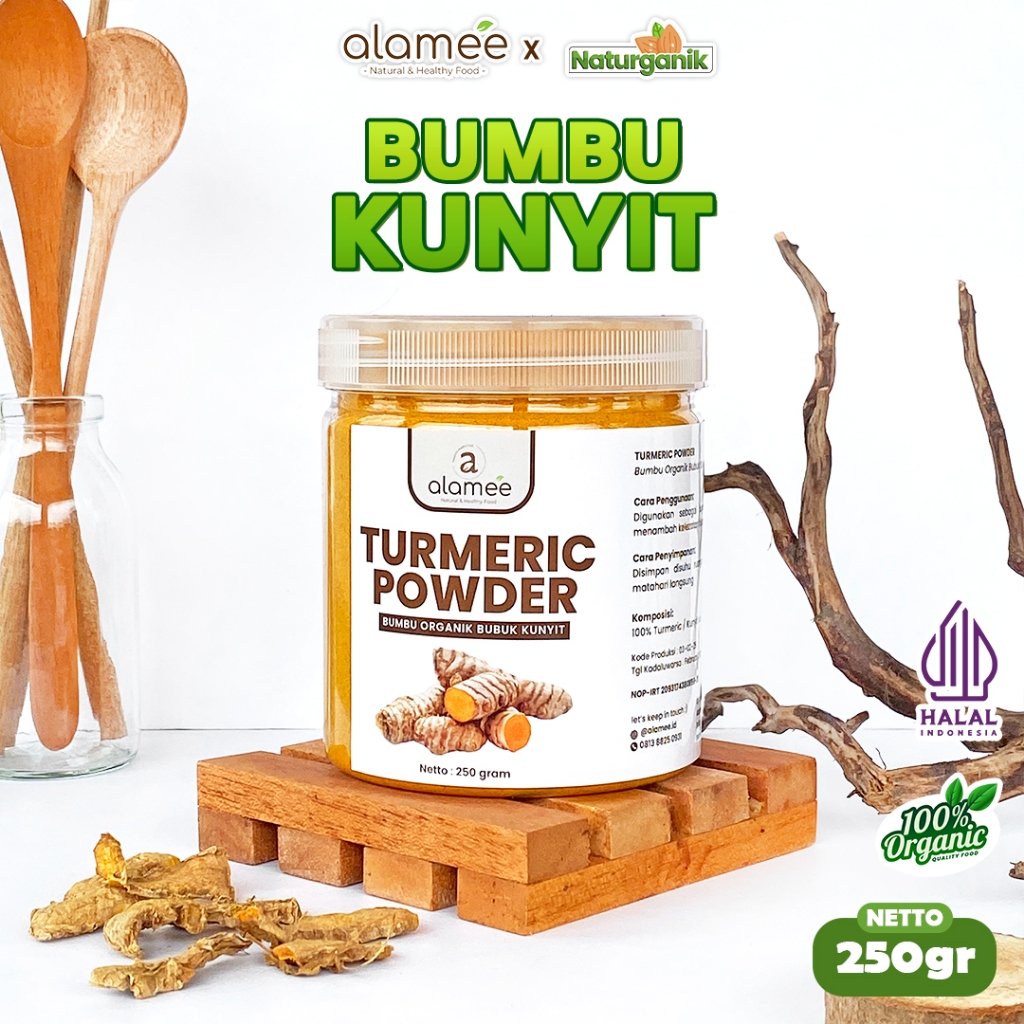 

ALAMEE Kunyit Bubuk Murni Turmeric Powder Ground Bumbu Dapur Organik Asli Seasoning 250gr Naturganik