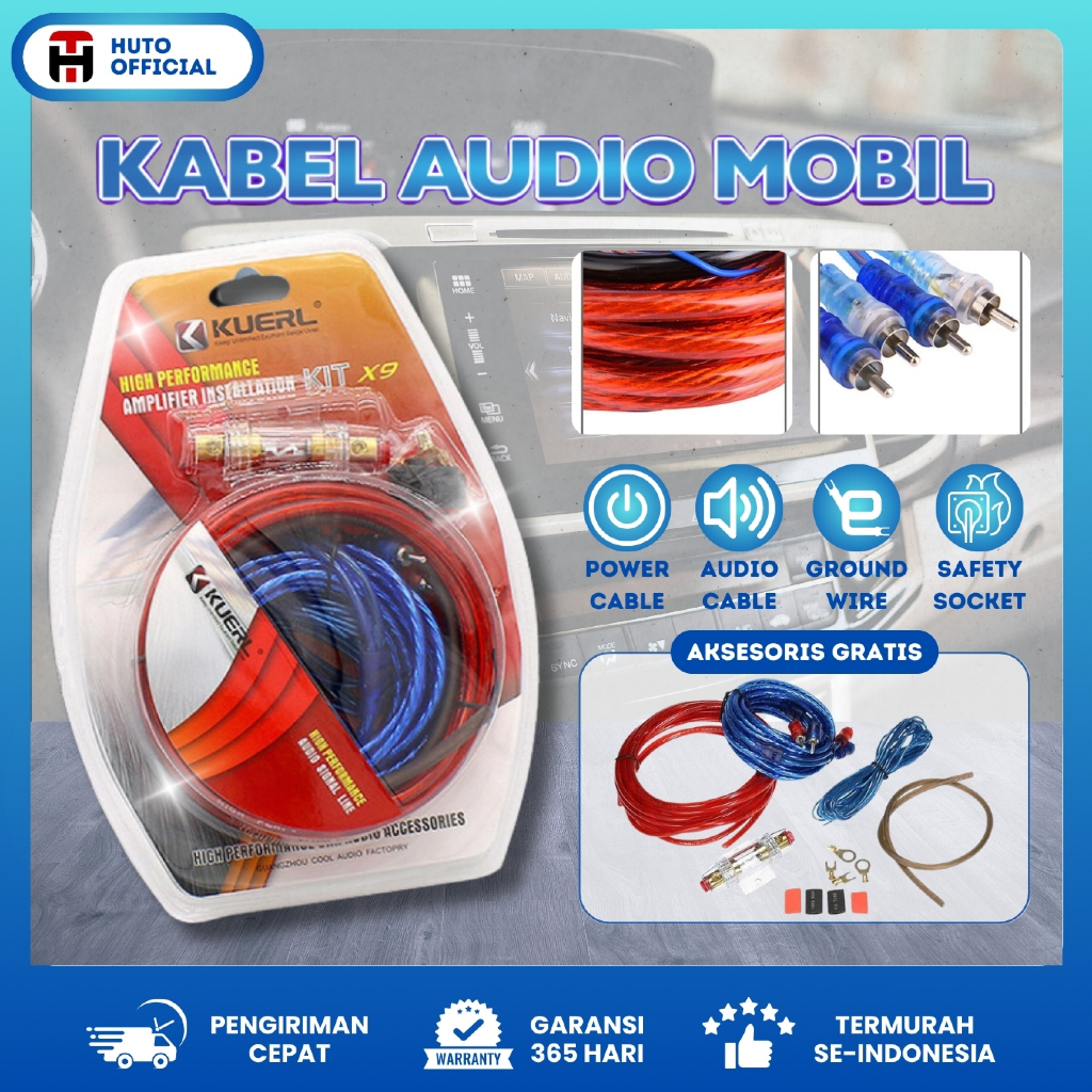 HUTO Paket Kabel Audio Mobil Full Set 10GA Power Kit + Kabel Speaker Subwoofer Amplifier Lengkap