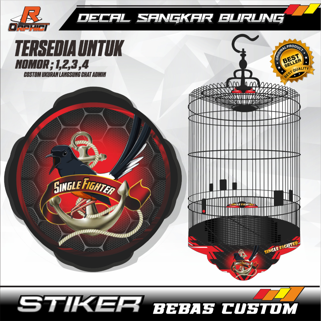 STICKER DECAL SANGKAR KANDANG BURUNG MURAI single fighter STIKER MURAH UKURAN BESAR KECIL NO 1 2 3 U