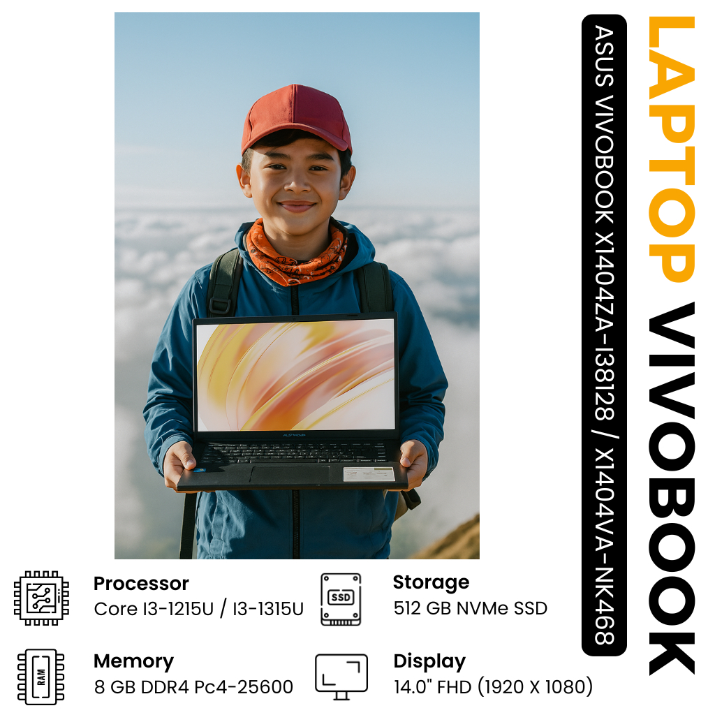 Laptop Kuliah Asus Core I3 Gen 13 Terbaru - Core i3-1215U / Core i3-1315U - RAM 8GB - SSD 512GB - 14