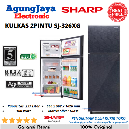 KULKAS SHARP SJ-326XG LEMARI ES 2 PINTU 237 LITERS LOW WATT (CILEGON SERANG)