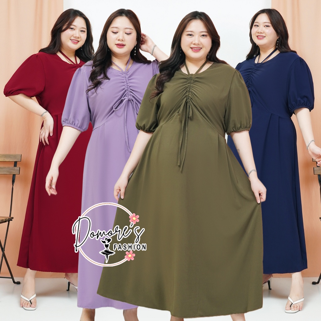 Dress Panjang Jumbo Wanita Polos Lengan Pendek Dress Kondangan Longdress Kekinian XXXL Dress Bhevi