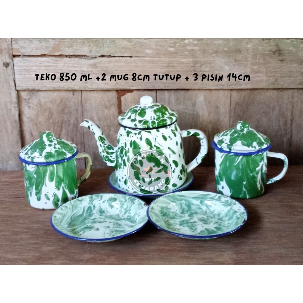 Cangkir mug Blirik 2pcs 8 cm tutup & Teko lurik 850ml + 3pcs pisin 14cm / Mug Blirik / Cangkir Bliri