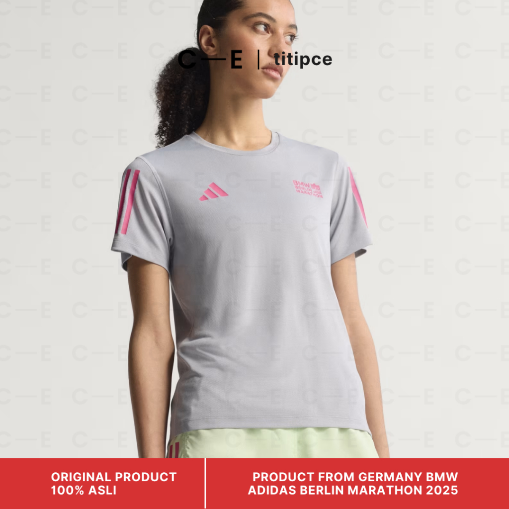 Adidas Women Running BMW Berlin - Marathon 2025 Finisher Tee Top Halo Silver Germany