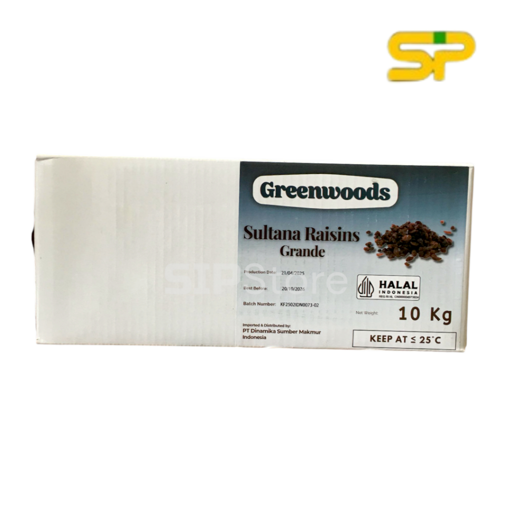 

Kismis Sultana GREENWOODS @10kg / Dark Raisin Sultana / Kismis Hitam Sultana / Kimis Kering Premium Quality / Kismis Hitam 10kg (1 Dus)