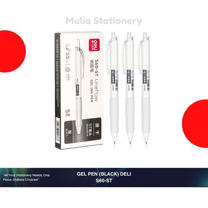 

(1 Kotak isi 12 pcs) Gel Pen (Black Ink) S60-ST Deli | Gel Pen 0,5 mm | Pena Sekolah | Alat Tulis Sekolah