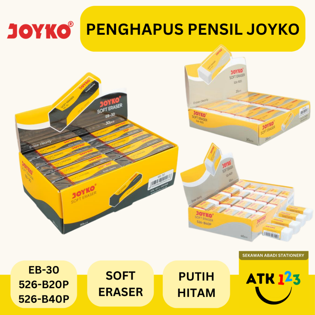 

JOYKO Penghapus Pensil / Eraser Merk Joyko 526 B40P Putih / 52-B20P Putih / EB-30 Hitam