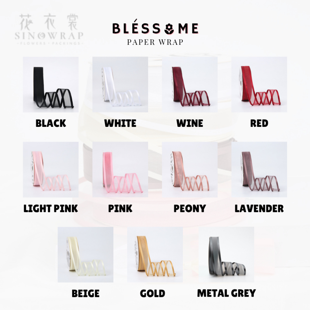 

(1 ROLL) Ribbon Organza Transparan 2,5cm / Pita Organza Korea List Satin 25mm 20 Yard / Pita Organza Transparan 1" / Two Face Organza Ribbon Premium / Pita Dua Warna 1 inch / Pita Kado Florist Pembungkus Kertas Buket Bunga Hand Bouquet