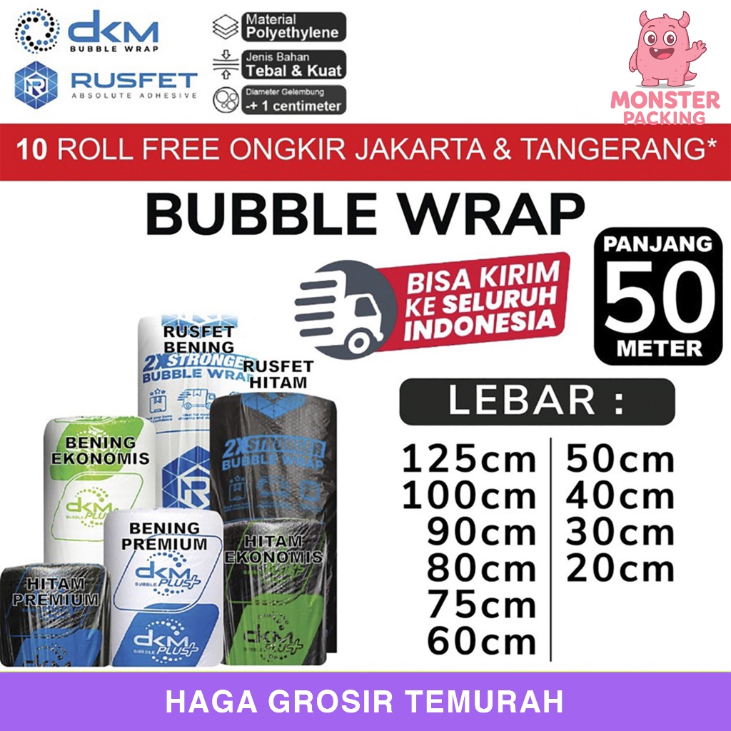 

Plastik Bubble Wrap Packing 50M TEBAL RUSFET DKM+ Bubblewrap ROLL