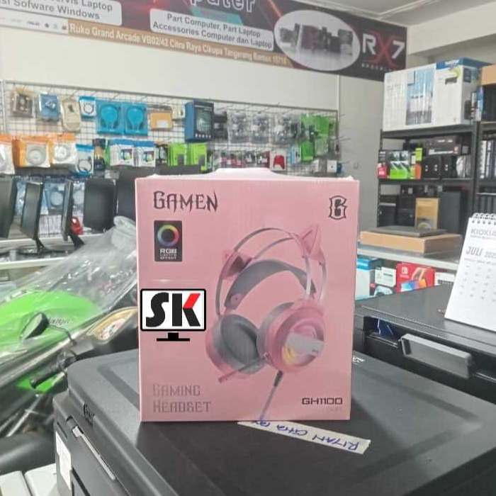 Headset Gaming Kabel GAMEN GH1100 CAT EAR PINK - Headphone Head phone Head set Gaming Microphone
